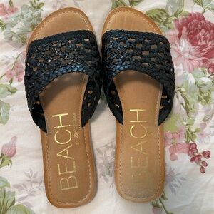 BEACH Braided Slide Sandals in Black